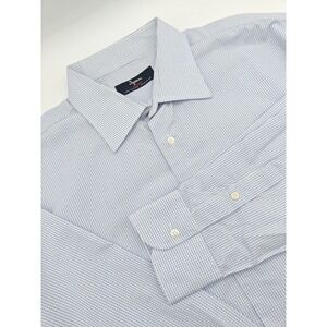 Ingram Mens 17.5 x 35 Blue Check 100% Cotton Dress Shirt Made in Italy